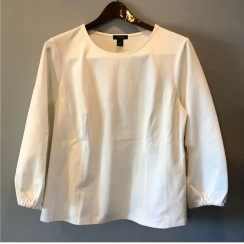 Halogen ivory White gathered sleeve pleated top size 1 (Large)